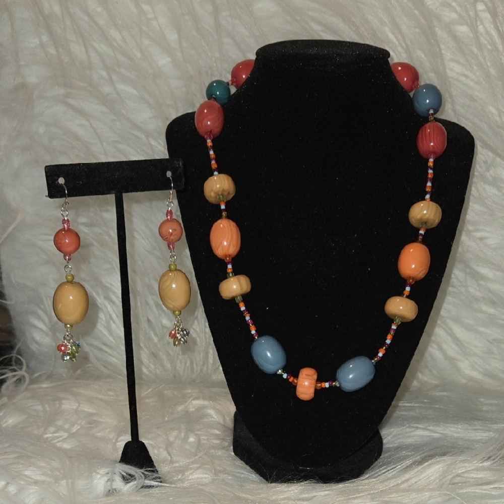 Colorful Beaded Necklace and Earring Set
